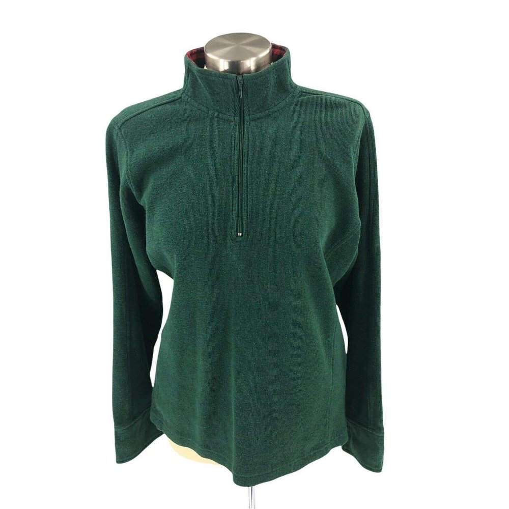 Orvis Womens Sweater Large Green Pullover Quarter Zip Mock Neck Long Sleeve Knit